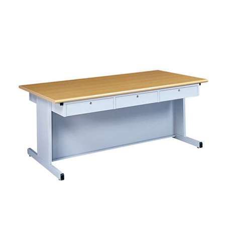 六人業務桌木紋桌面+抽