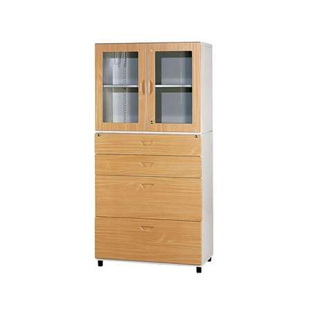 WD4+WG2 鋼木櫃/鐵櫃(二大二小上玻)