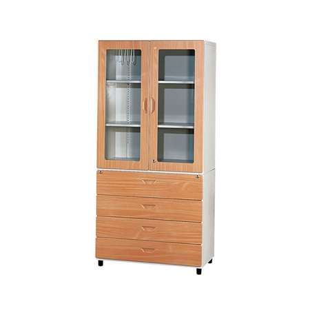 鋼木書櫃(下四小抽上玻) 鋼木櫃/鐵櫃